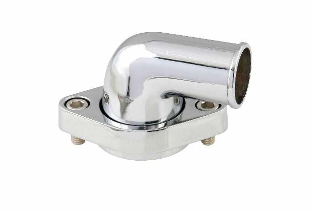 Mr. Gasket O ring style chrome water neck 90 degree Chevy polished aluminum 9142G