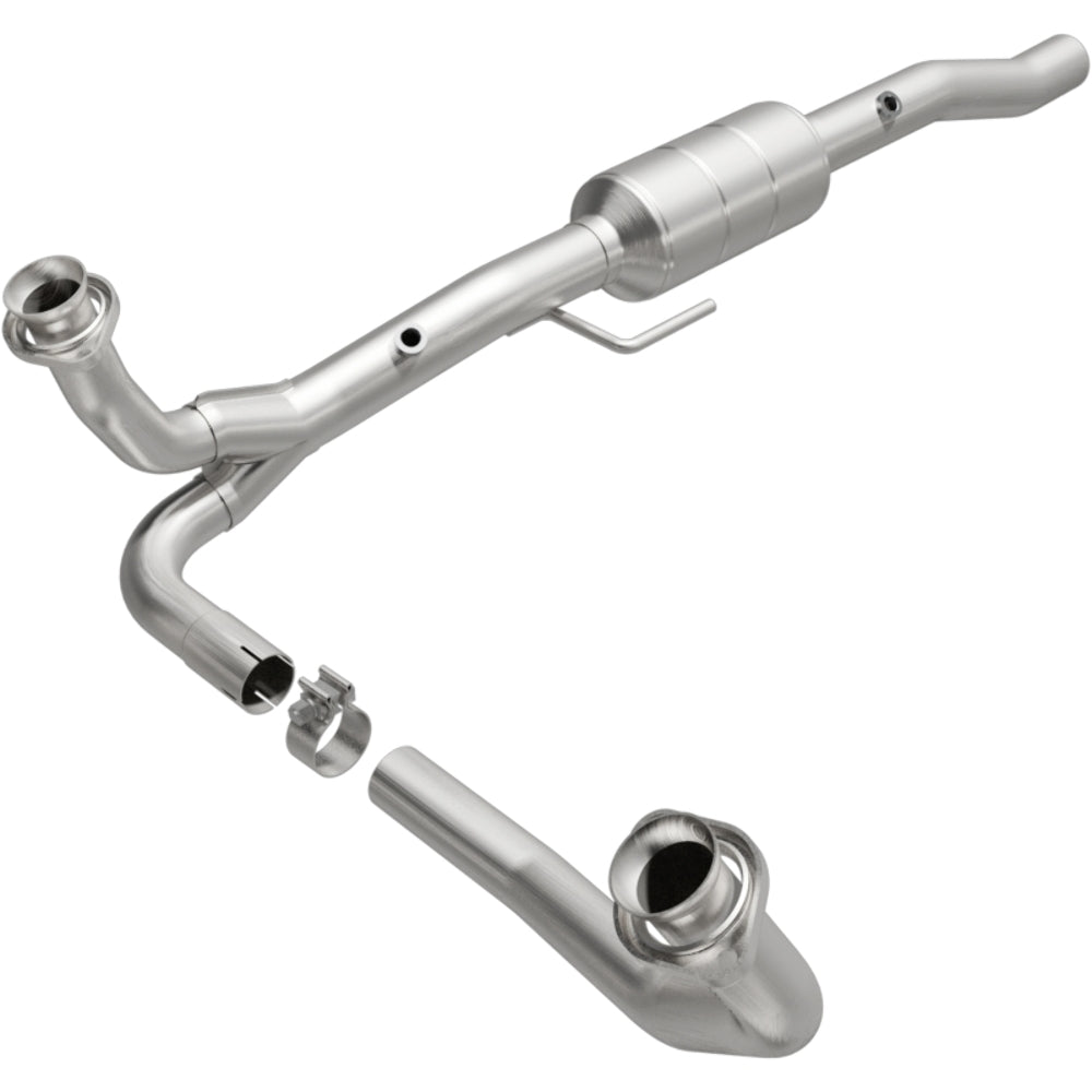 MagnaFlow direct-fit catalytic converter fits 2000 Dodge Durango 5.2L and 2000-2003 Dodge Durango 5.9L 5.2 inch inlet 2.5 inch outlet stainless steel Federal EPA compliant OBDII 93