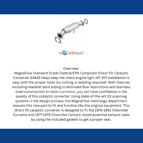 MagnaFlow direct-fit catalytic converter for 1977-1979 Chevy Camaro stainless steel Federal EPA compliant OBDII 93426
