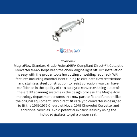MagnaFlow direct-fit catalytic converter for 1976-1977 Cadillac stainless steel Federal EPA compliant OBDII 93427