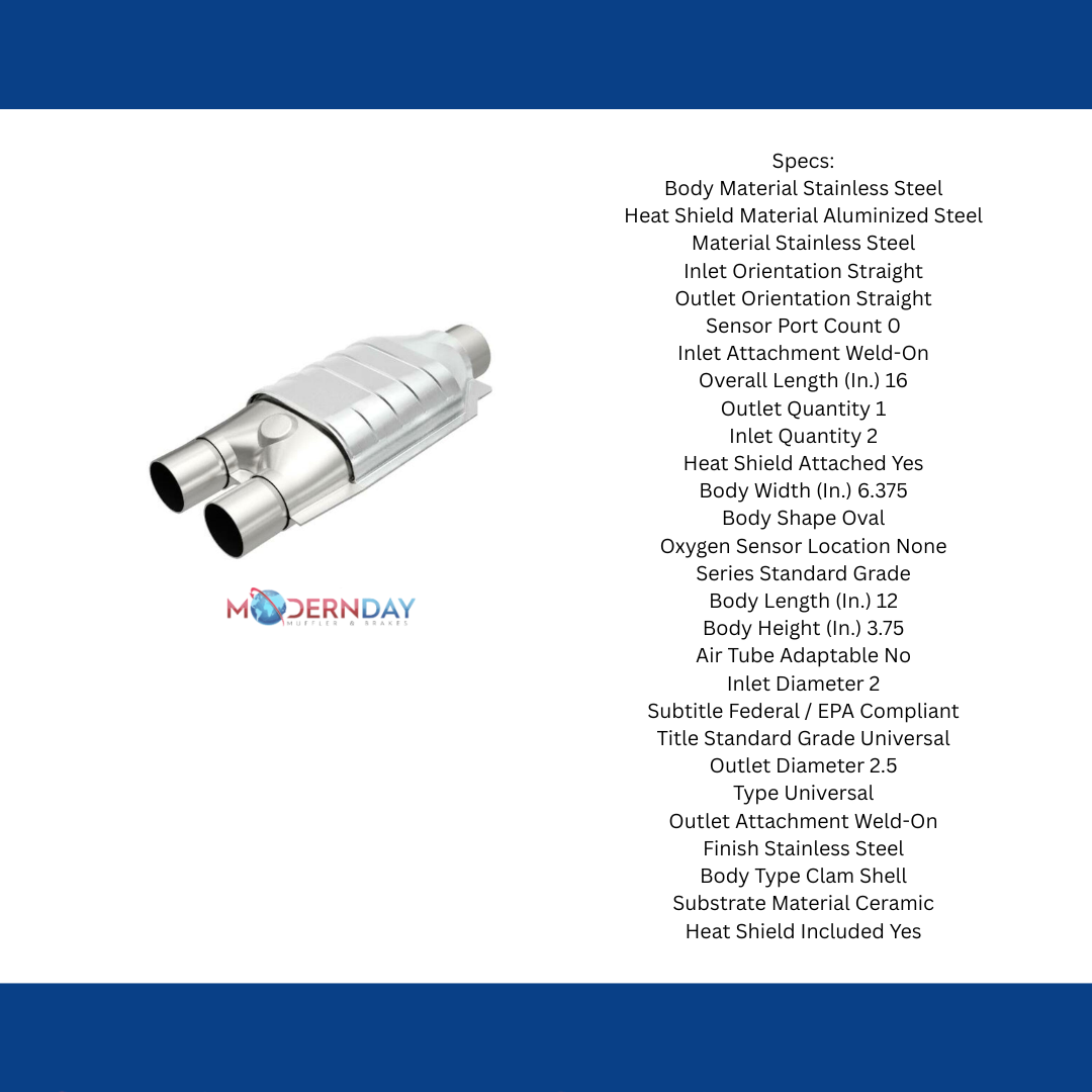 MagnaFlow universal catalytic converter 2.5 inch inlet/outlet stainless steel Federal EPA compliant OBDII 93507