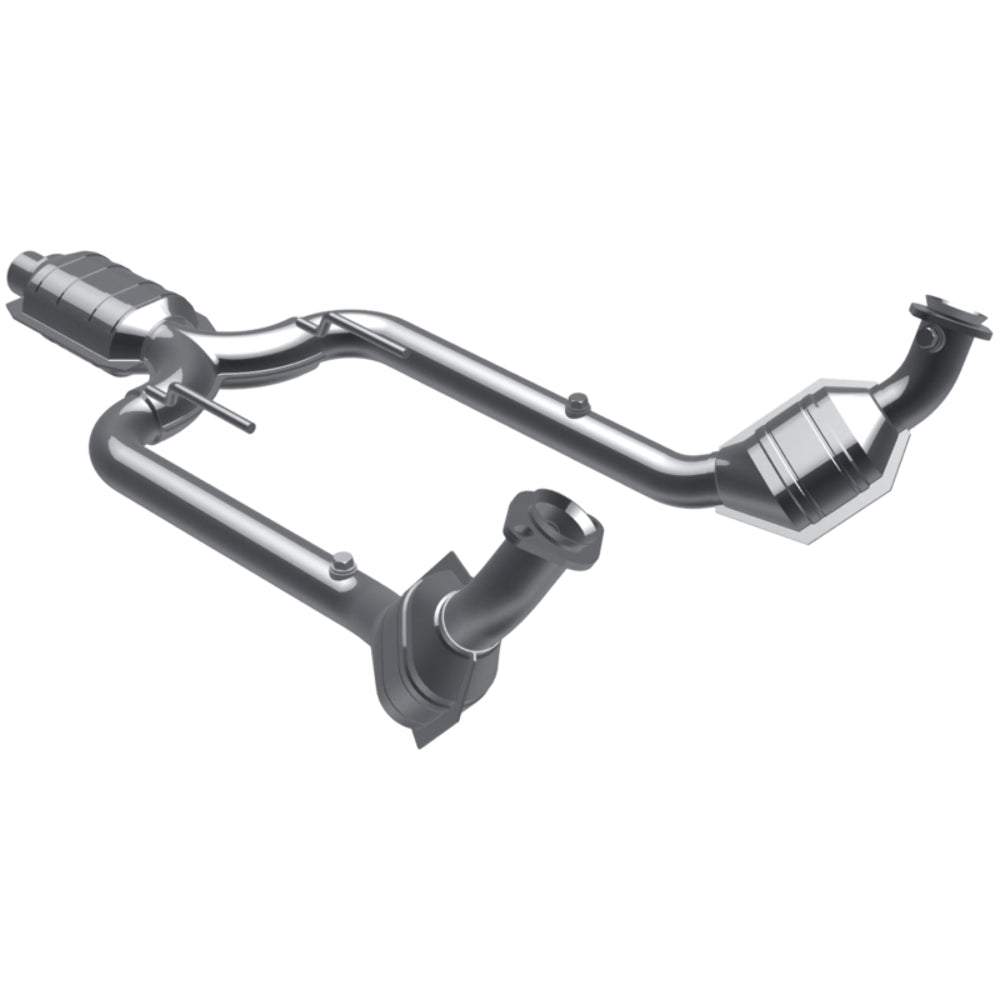 MagnaFlow direct-fit catalytic converter fits 1994-1997 Ford Thunderbird and Mercury Cougar. Hardware is included to eliminate the hassle of working with corroded factory parts and