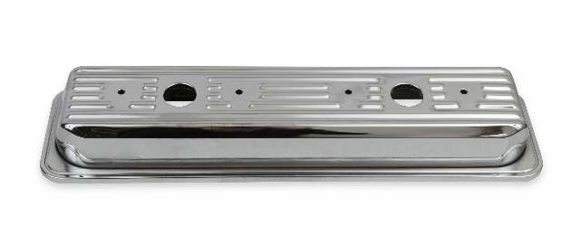 Mr. Gasket chrome valve covers finned SBC Chevy steel 9415