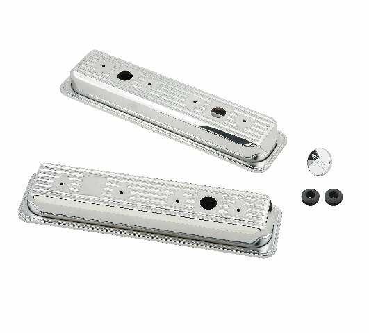 Mr. Gasket chrome valve covers finned SBC Chevy steel 9415