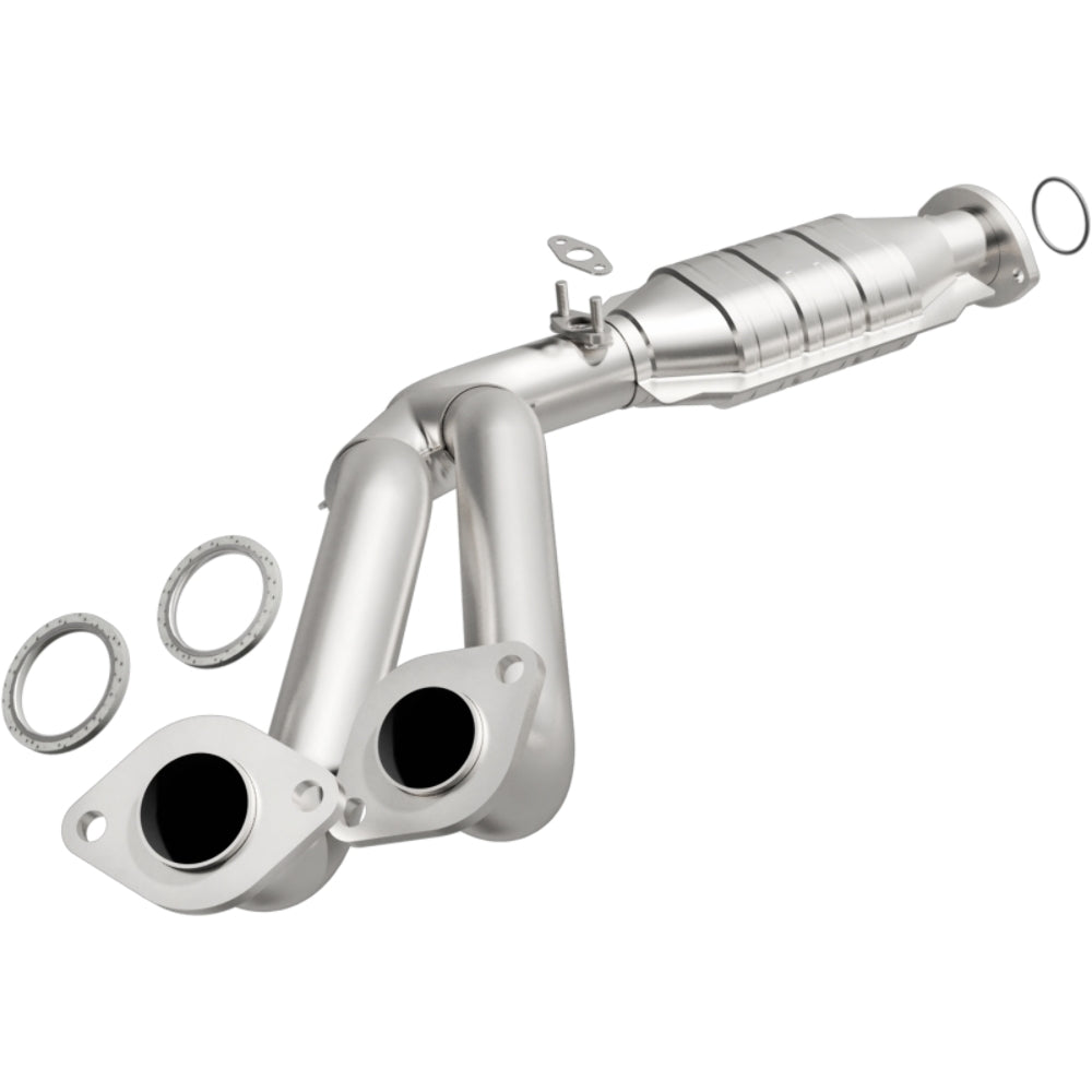 MagnaFlow direct-fit catalytic converter fits 1995-1997 Toyota Land Cruiser and 1996-1997 Lexus LX450, this and 1995-1997 Toy Land Cruiser 4.5L stainless steel CARB compliant 44710