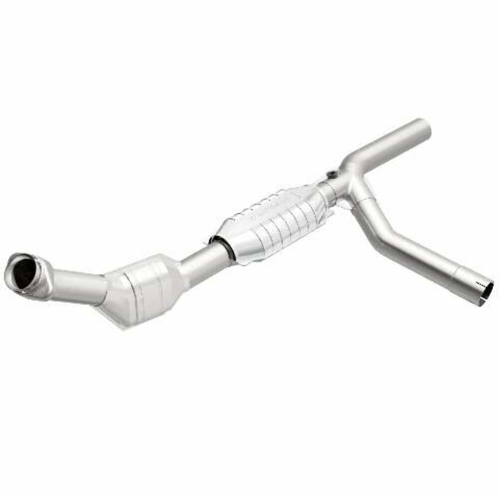 MagnaFlow direct-fit catalytic converter fits 1997-1999 Ford E-150 Econoline 4.6L and 1997-1999 Ford E-150 Econoline Club Wagon 4.6L passenger side stainless steel Federal EPA comp