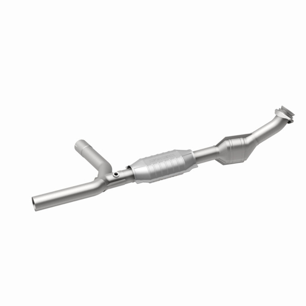 MagnaFlow direct-fit catalytic converter fits 1997-1999 Ford E-150 Econoline 4.6L and 1997-1999 Ford E-150 Econoline Club Wagon 4.6L passenger side stainless steel Federal EPA comp