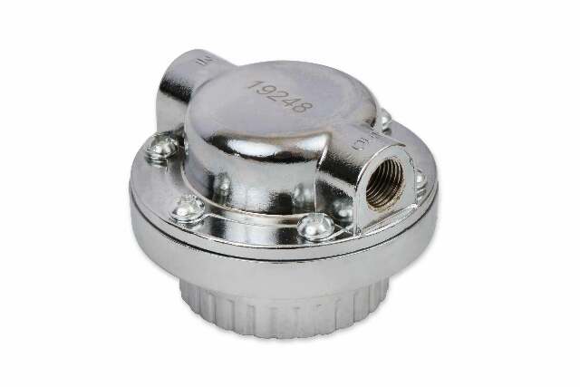 Mr. Gasket fuel pressure regulator ; 1 6 PSI returnless chrome for gasoline carburetor 2-1/4 inch diameter aluminum 9710