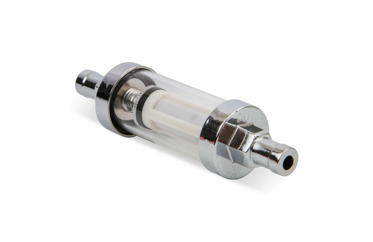 Mr. Gasket 3/8 clear inline fuel filter carburetor chrome 9748