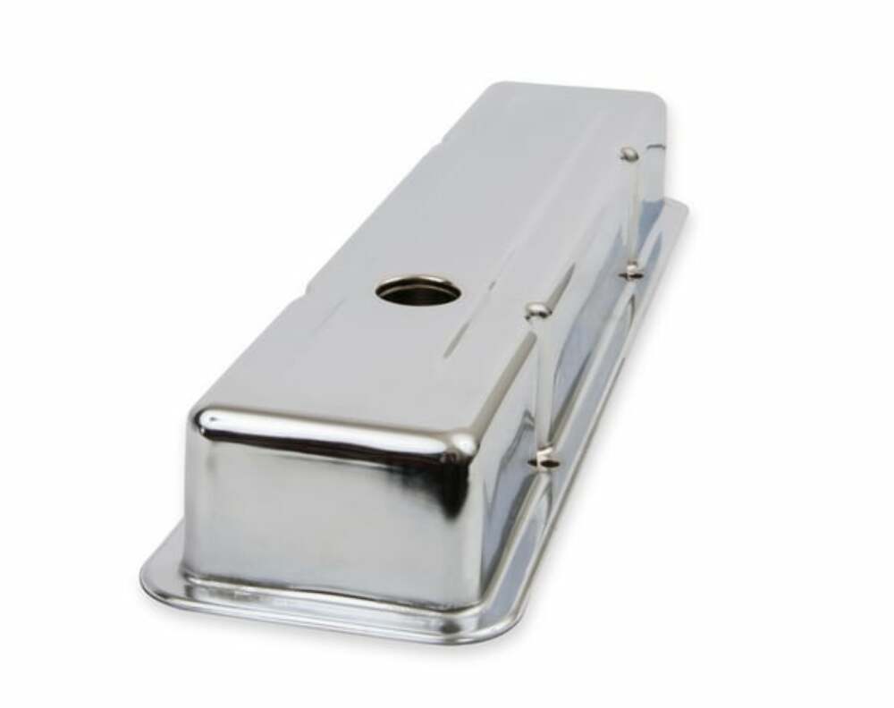 Mr. Gasket chrome valve covers dual cap holes fits 1960 1986 chevrolet small block 262 400 Chevy steel 9800