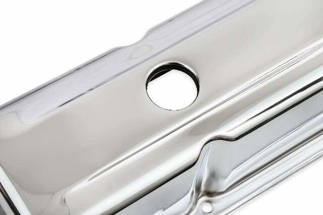 Mr. Gasket chrome tall style valve covers without baffle SBC Chevy steel 9801