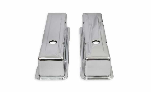 Mr. Gasket chrome tall style valve covers without baffle SBC Chevy steel 9801