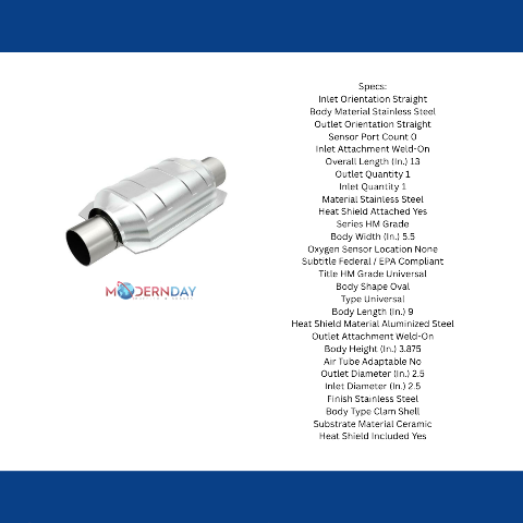 MagnaFlow universal catalytic converter 2.5 inch inlet/outlet stainless steel Federal EPA compliant OBDII 99106h