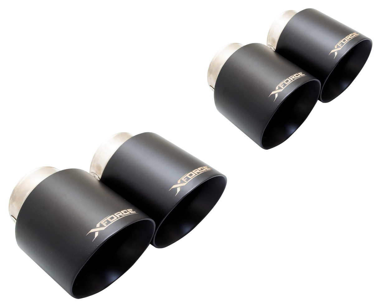XFORCE ES-FM18-BLACKTIP SS Twin Round Angle Cut Clamp-On Black Exhaust Tips