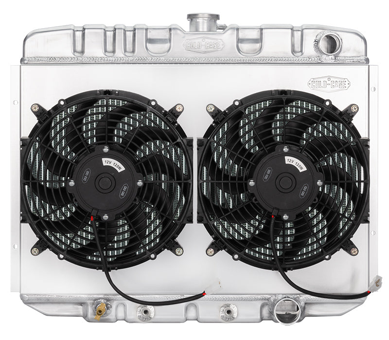 67-70 Mustang SB 24 Inch Aluminum Performance Radiator And Dual 12 Inch Fan Kit 2 row aluminum polished