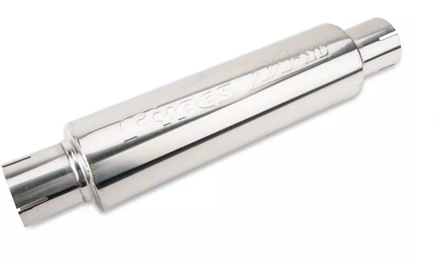 M-80 Series Muffler 2.5 in Round 14 in L Polished 304 Stainless Steel