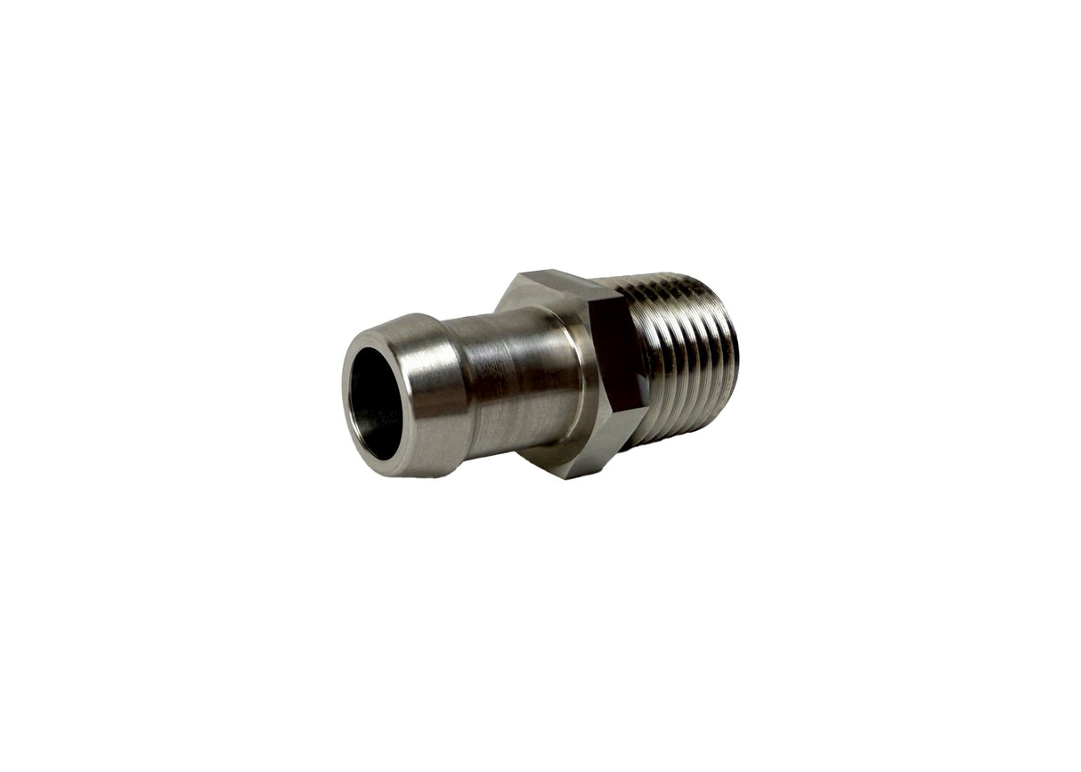 Patriot Fittings heater hose fitting 1/2 inch NPT Male to 5/8 inch Hose Barb 1-3/4 inch Long Straight Stainless Steel PF-1001-SS