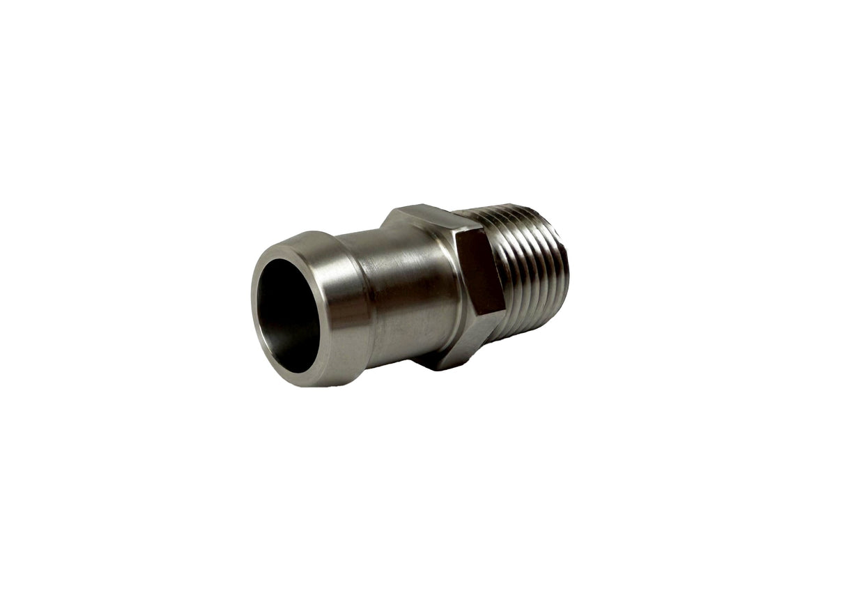 Patriot Fittings heater hose fitting 1/2 inch NPT Male to 3/4 inch Hose Barb 1-3/4 inch Long Straight Stainless Steel PF-1003-SS
