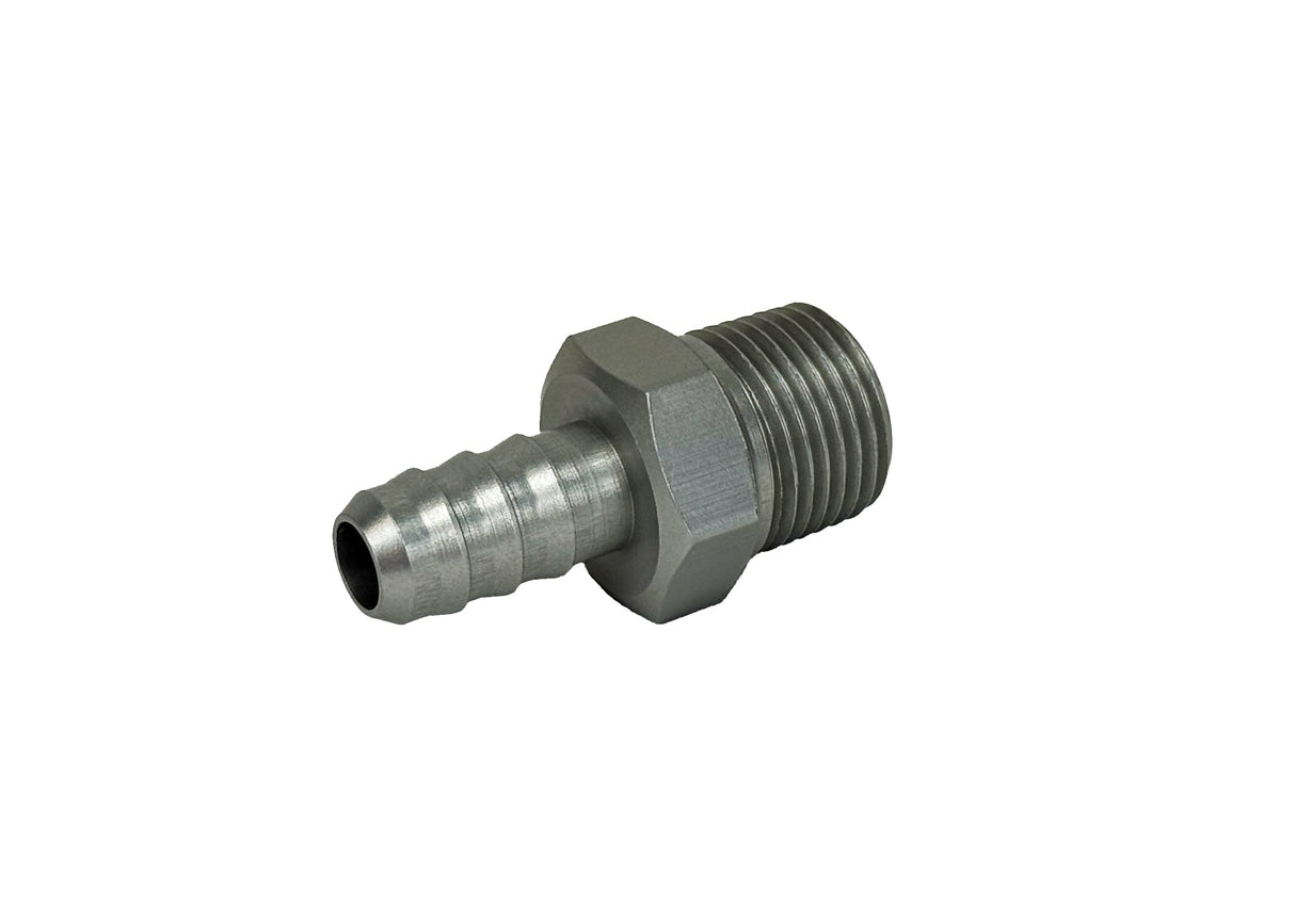 Patriot Fittings adapter fitting 3/8 inch NPT Male to 5/16 inch Hose Barb Straight Aluminum Clear Anodized PF-4200-C