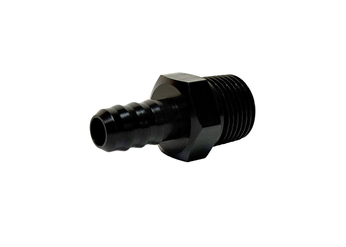 Patriot Fittings adapter fitting 3/8 inch NPT Male to 5/16 inch Hose Barb Straight Aluminum Black Anodized PF-4200