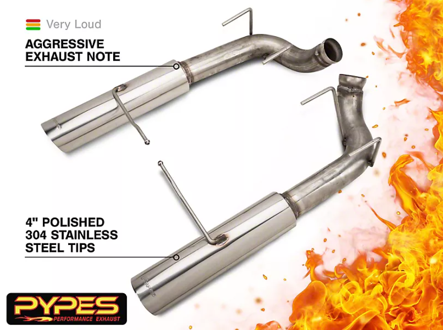 Pypes Pype Bomb axle-back exhaust system fits 2011-2014 Ford Mustang 2.5 inch split rear exit 304 stainless steel mandrel bent SFM79MS