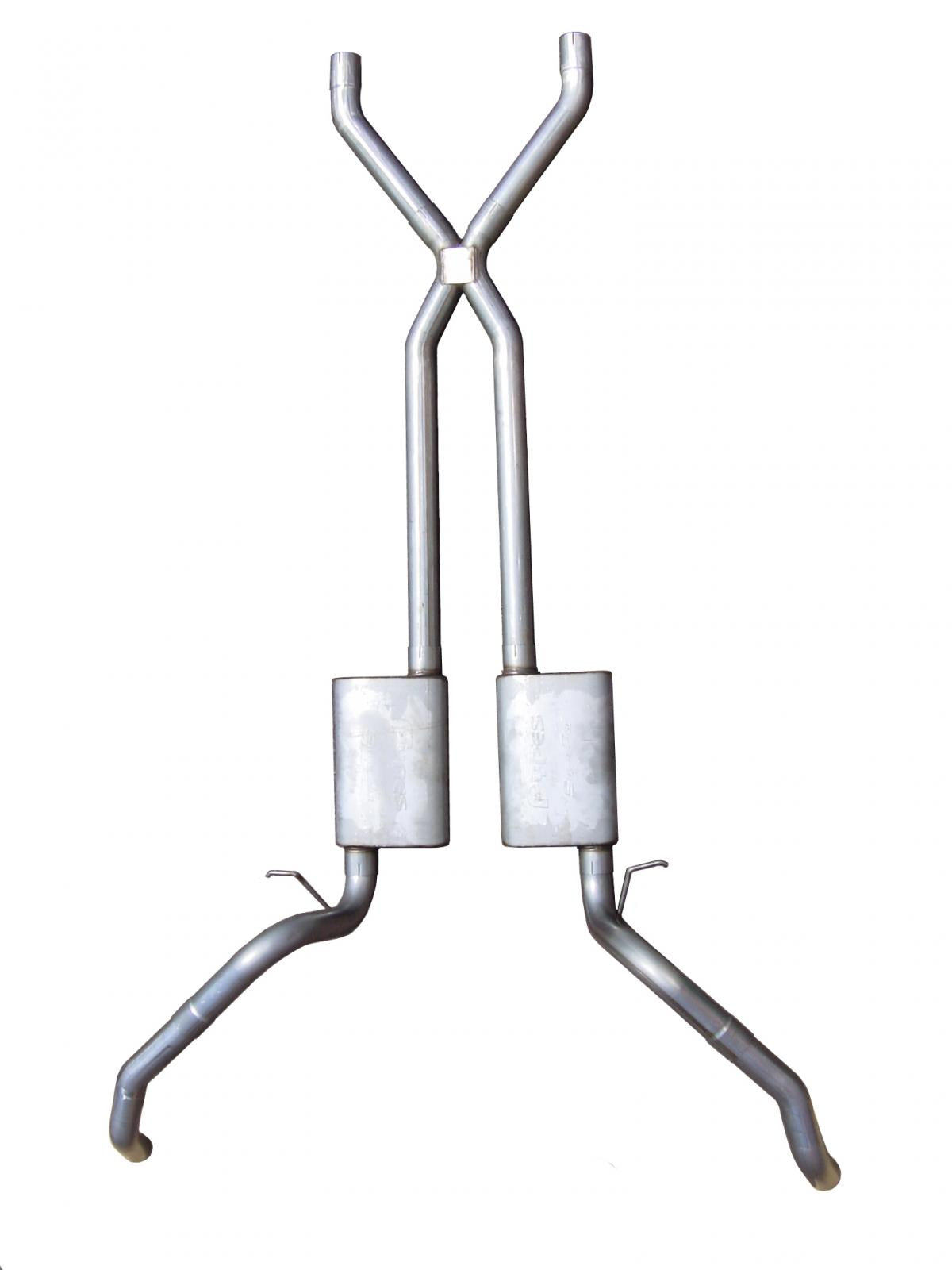 Crossmember Back w/X-Pipe Exhaust System 67-69 Split Rear Dual Exit 2.5 in