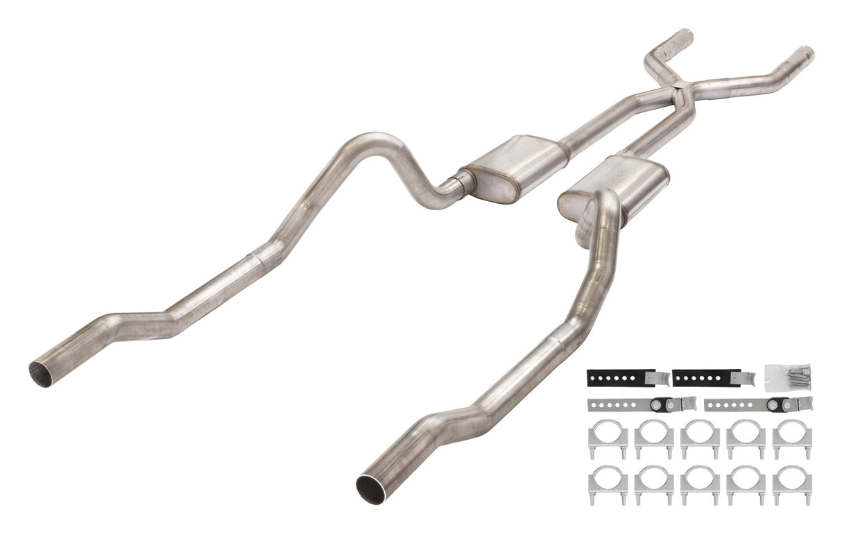 Pypes crossmember-back exhaust system 3 inch split rear exit dual exit 304 stainless steel mandrel bent SMB13R