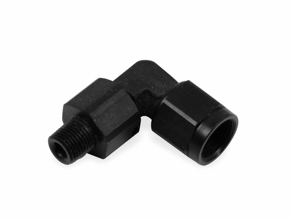 90 Degree -6 AN Female to 1/4 NPT Male Swivel - AT923106ERL AN fitting black aluminum