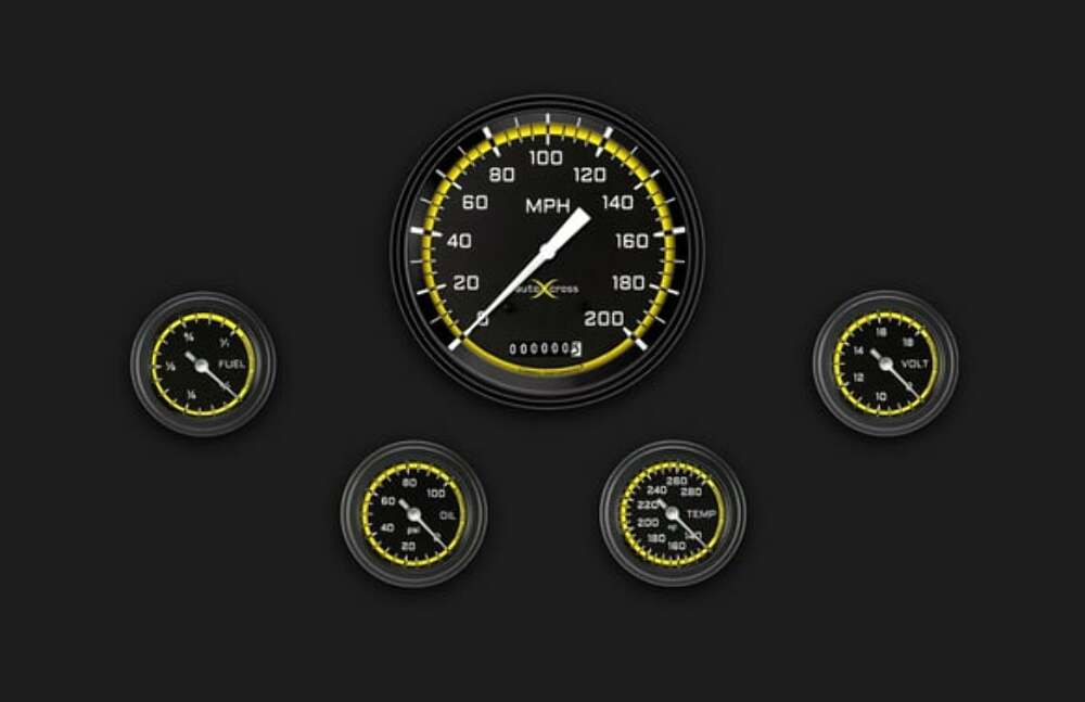 t AutoCross Yellow Five Gauge Set 154 AX154YBLF Classic Instruments