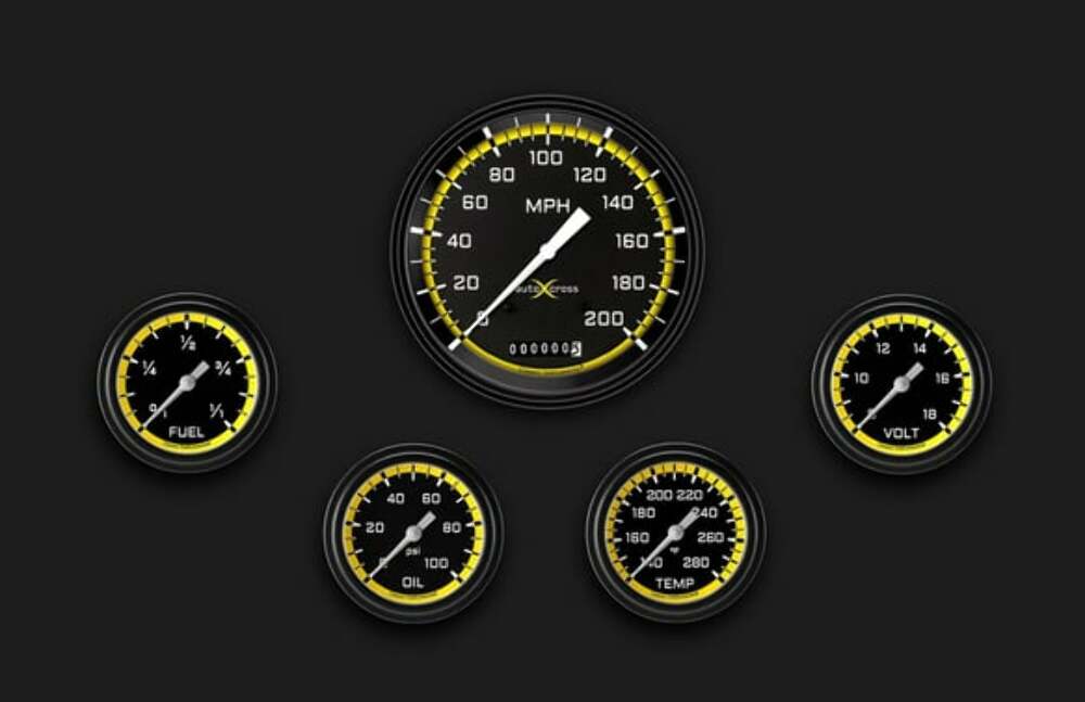 AutoCross Yellow Five Gauge Set 354 AX354YBLF