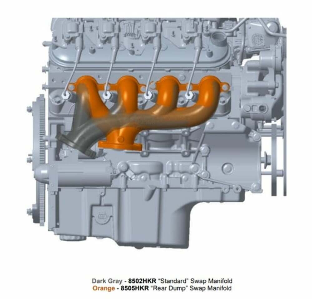 Hooker BlackHeart LS Swap Exhaust Manifolds-Rear Dump-Natural Cast - 8505HKR