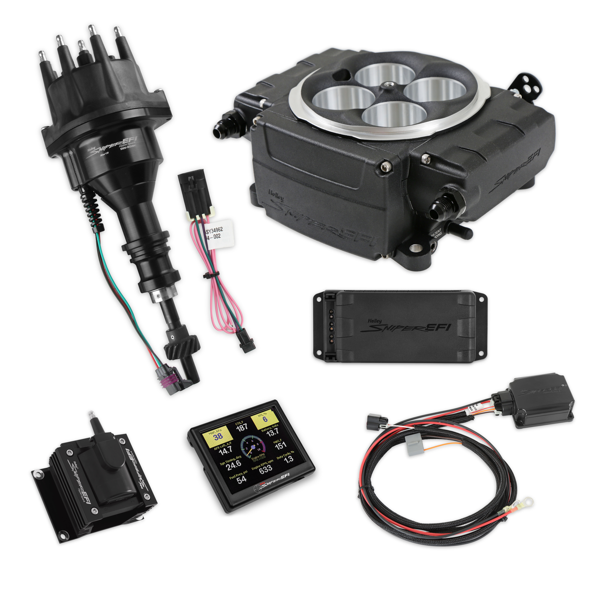Holley EFI Sniper EFI 1954 Ford Club Sniper 2 EFI Bundle with HyperSpark Ignition System 550-511-3PX-SBF for Chevy black aluminum