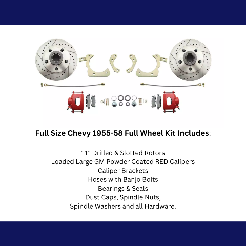 disc brake conversion kit for 1955-1958 Chevy fits-1955-1958-gm-full-size-disc-brake-kit-drilled-slotted-rotors-red-dbk5558lxr MBM
