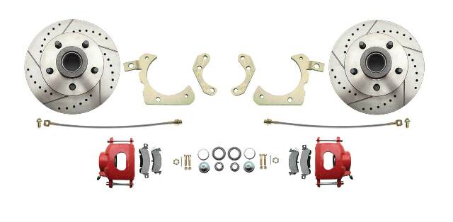 disc brake conversion kit for 1955-1958 Chevy fits-1955-1958-gm-full-size-disc-brake-kit-drilled-slotted-rotors-red-dbk5558lxr MBM