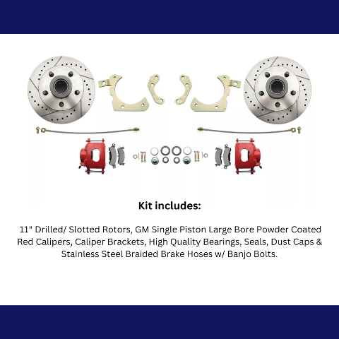 disc brake conversion kit for 1959-1964 Chevy Impala stainless steel steel disc brake fits-1959-1964-gm-full-size-disc-brake-kit-drilled-slotted-rotors-red-dbk5964lxr MBM