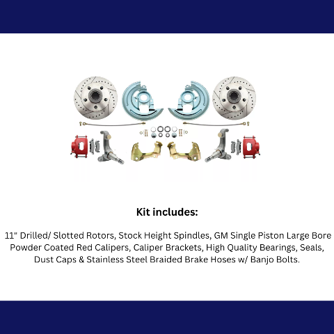 disc brake conversion kit for 1962-1967 Chevy Nova stainless steel steel disc brake fits-1962-1967-chevy-nova-x-disc-brake-kit-drilled-slotted-rotors-red-dbk6267lxr MBM