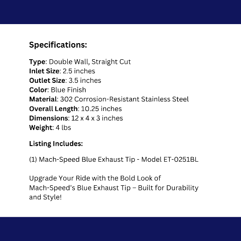 Dual Round Double Wall Straight Cut Tip Powered Coat JDM Blue-ET-0251BL