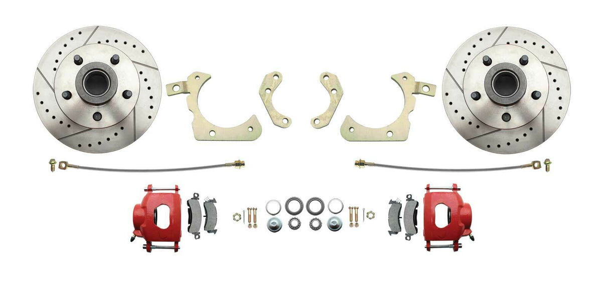 1955-1958 GM Full Size Disc Brake Kit Drilled/Slotted Rotors-Red DBK5558LXR Brakes MBM