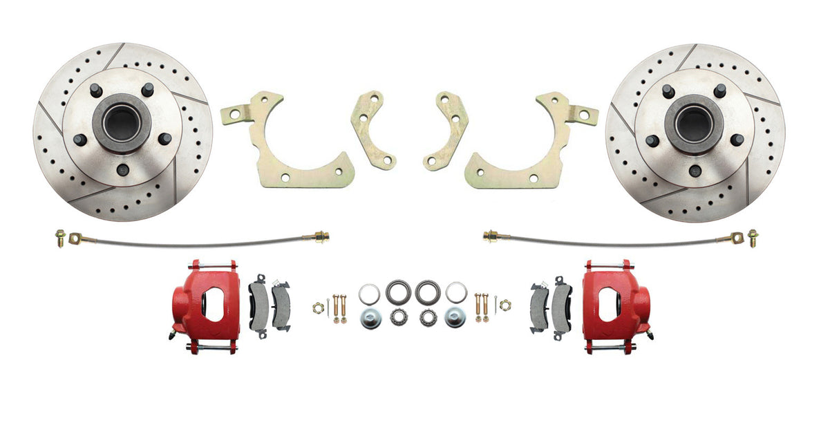 1959-1964 GM Full Size Disc Brake Kit Drilled/Slotted Rotors-Red DBK5964LXR Brakes MBM