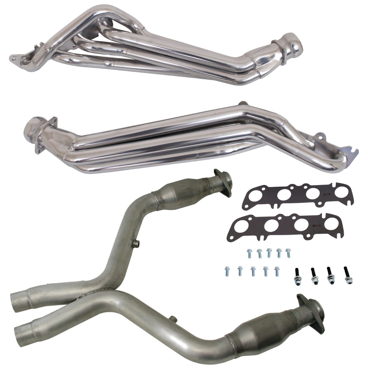 Fits 2011-14 Mustang GT 1-3/4 Long Tube Header, Short Mid Pipe w/Converter-16333 for 2011-2014 Ford Mustang polished