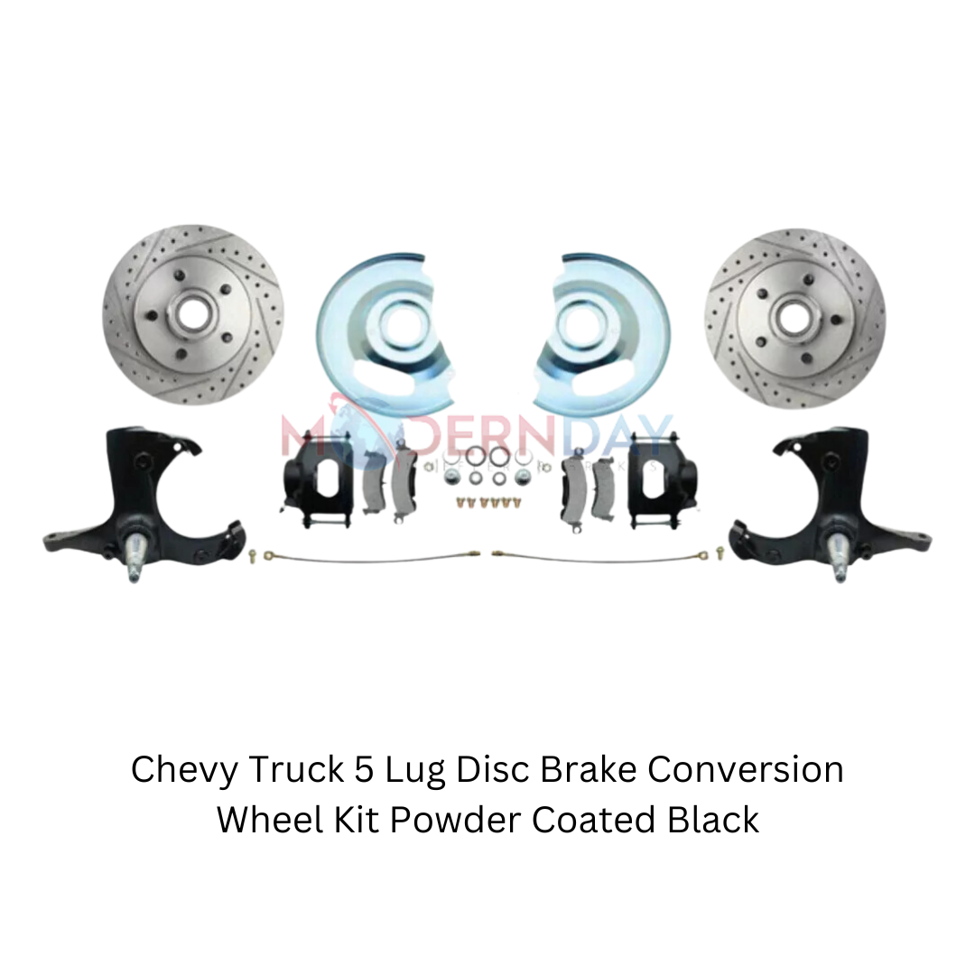 Chevy Truck 5 Lug Disc Brake Conversion Wheel Kit Powder Coated Black Calipers Brakes MBM