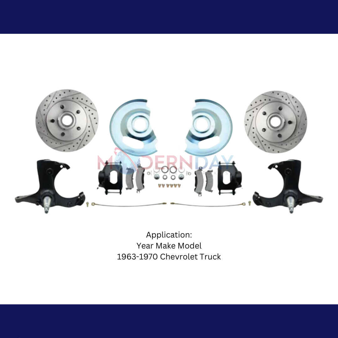 Chevy Truck 5 Lug Disc Brake Conversion Wheel Kit Powder Coated Black Calipers Brakes MBM
