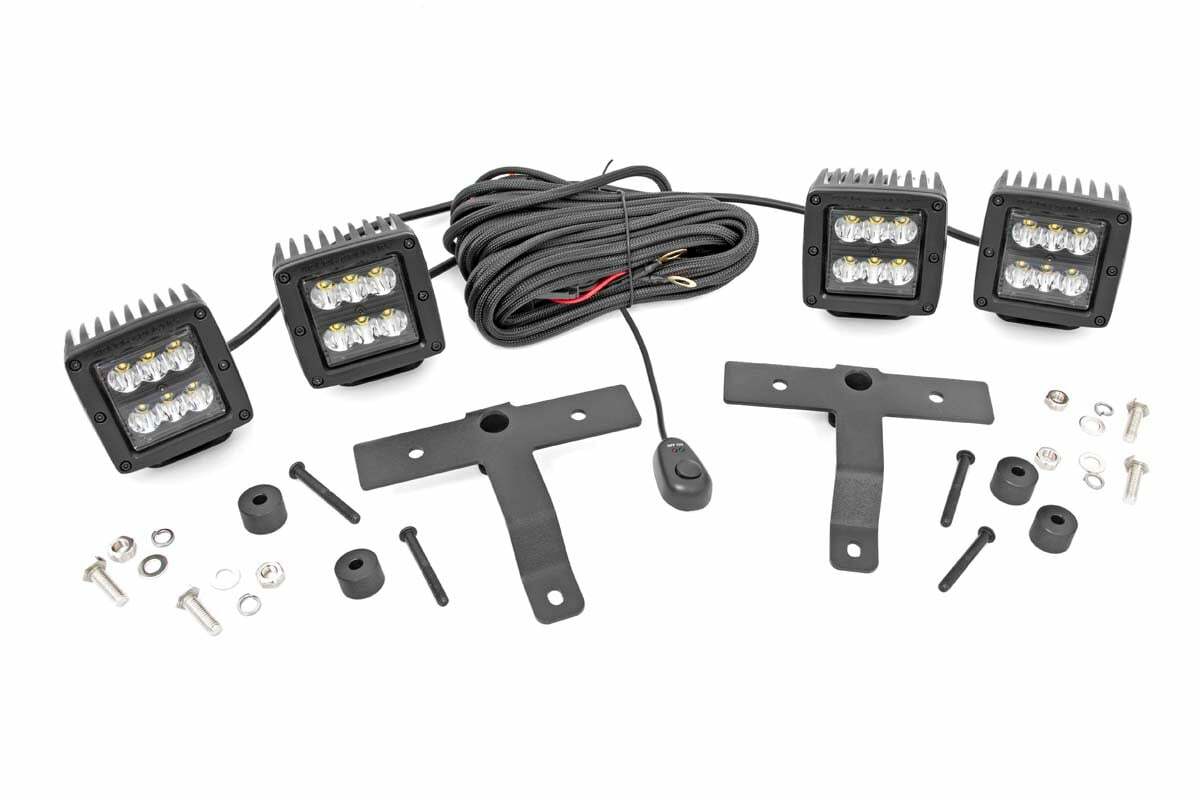 Fits Gladiator JT(18-24) Quad LED Light Cowl Mount 2" Black Pairs Spot 70822