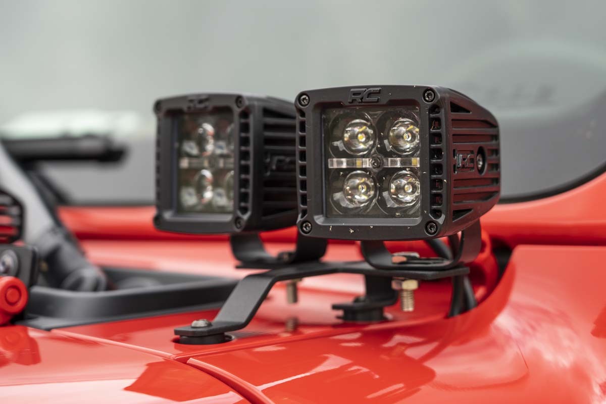 Fits Gladiator JT(18-24) Quad LED Light Cowl Mount 2" Black Pairs Spot 70822