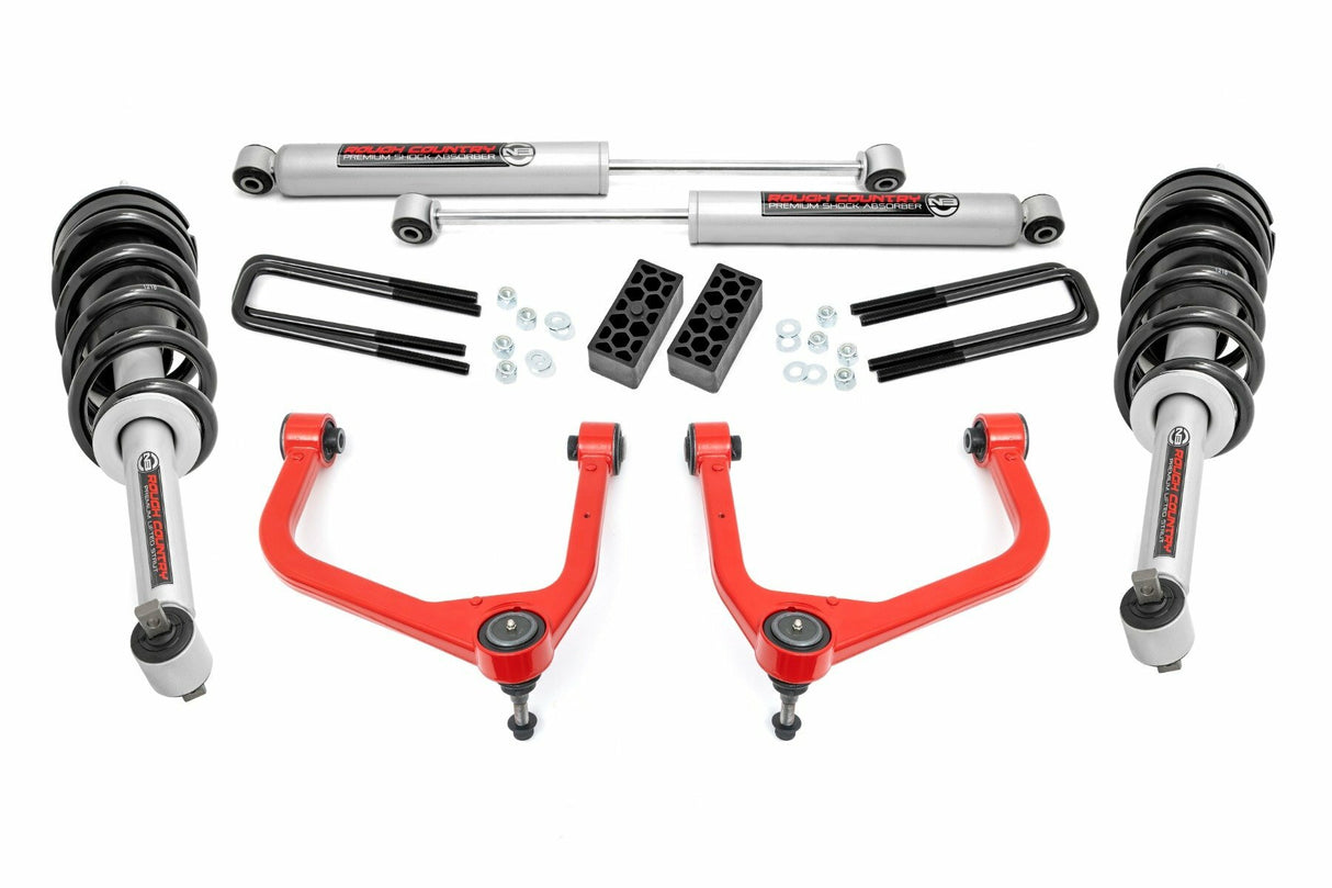 Fits GMC Sierra 1500 2WD/4WD (2019-2024) 3.5 Inch Lift Kit; N3 Struts; 22631RED