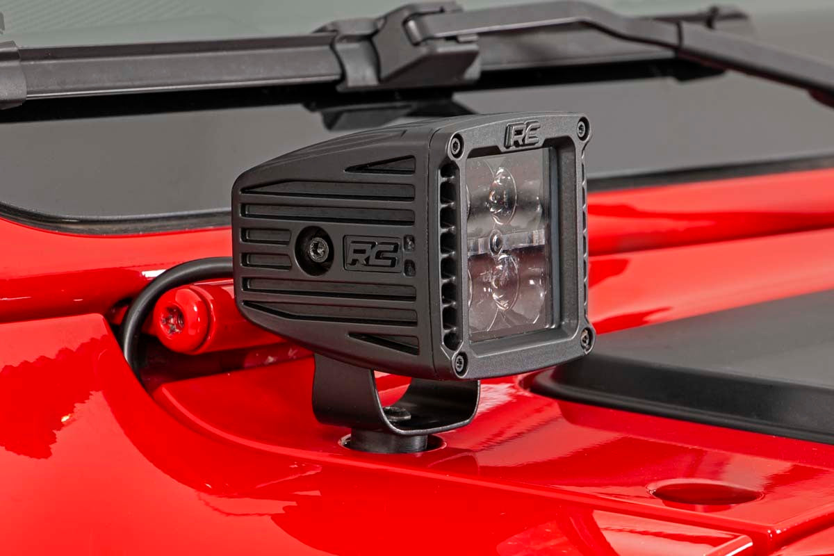 Fits Jeep Gladiator JT (18-24) LED Light Kit; Cowl Mount; 2" Black Pair; 70062