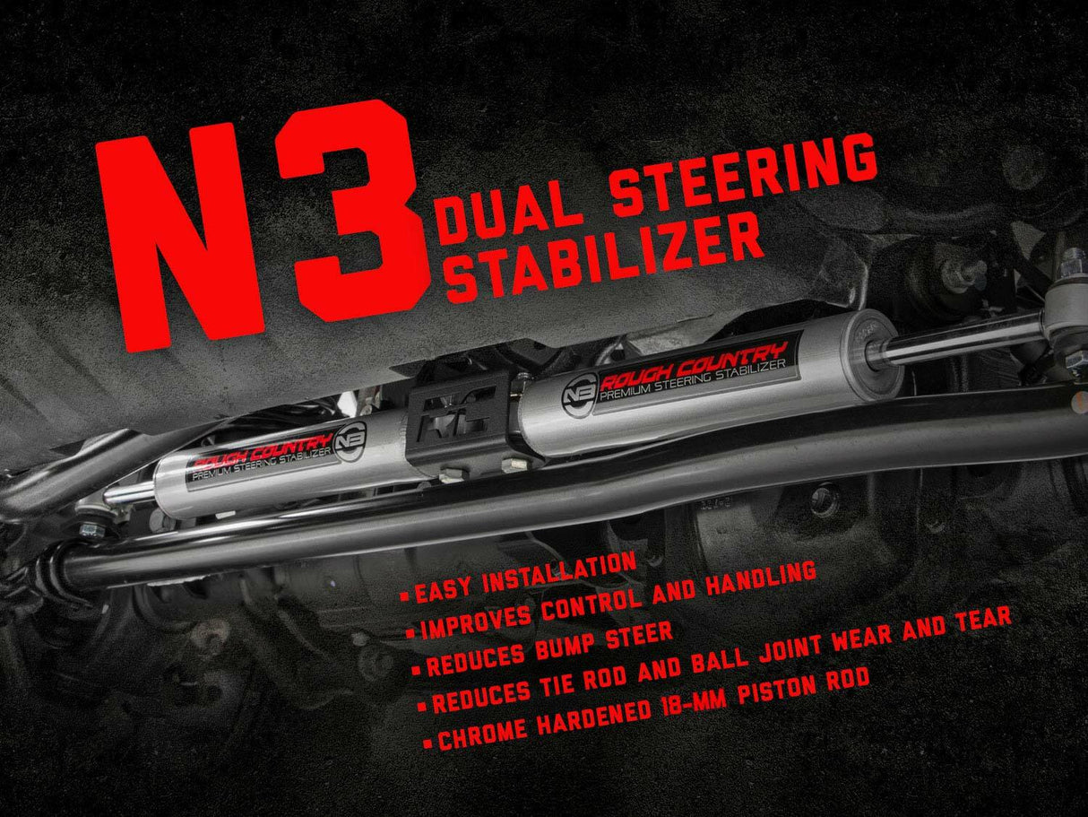 Fits Jeep Gladiator JT (18-24) N3 Steering Stabilizer; Dual; 2.5-8" Lift; 87304