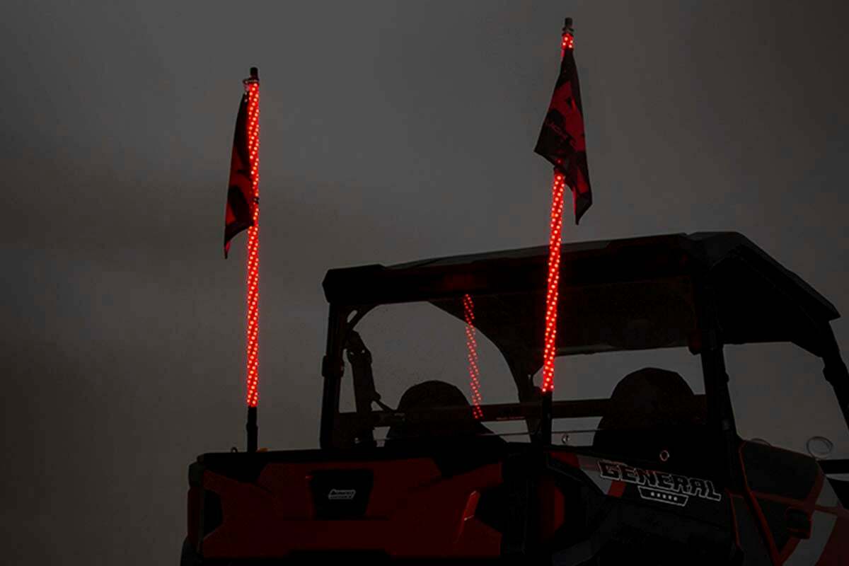 Fits Polaris General Whip Mount Bed 4' Multl-Color LED Whip Pair 93053