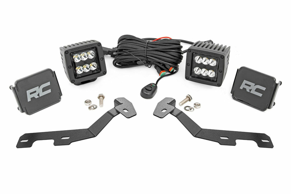 Fits Ram 1500 2&4WD (19-25) LED Light Kit Ditch Mount 2" Black Pair Spot 82290