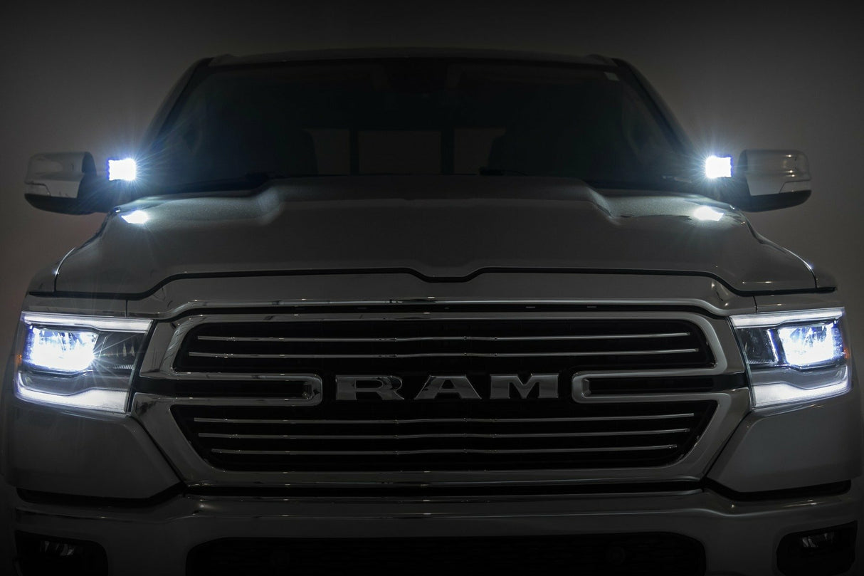 Fits Ram 1500 2&4WD (19-25) LED Light Kit Ditch Mount 2" Black Pair Spot 82290